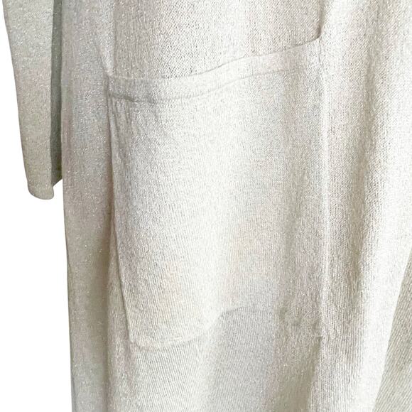 Eileen Fisher Organic Linen Blend Longline Open Front Cardigan Cream Metallic LG - Picture 4 of 7